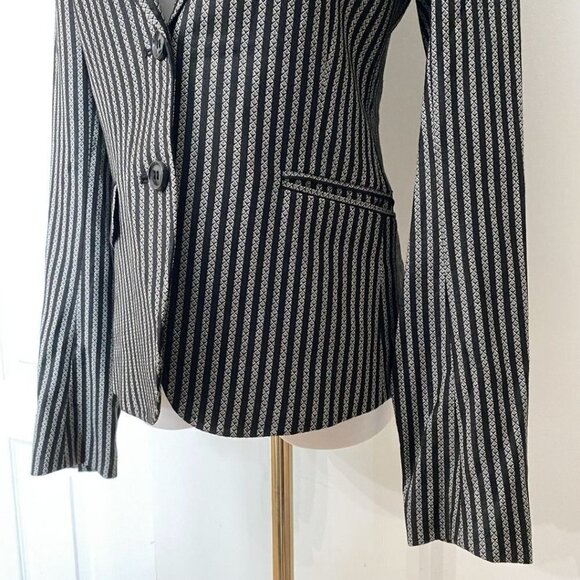 TIGER OF SWEDEN BLACK WHITE WOOL BLEND GEO STRIPED ODINA 3 PEAK LAPEL BLAZER - 4 - Picture 5 of 10